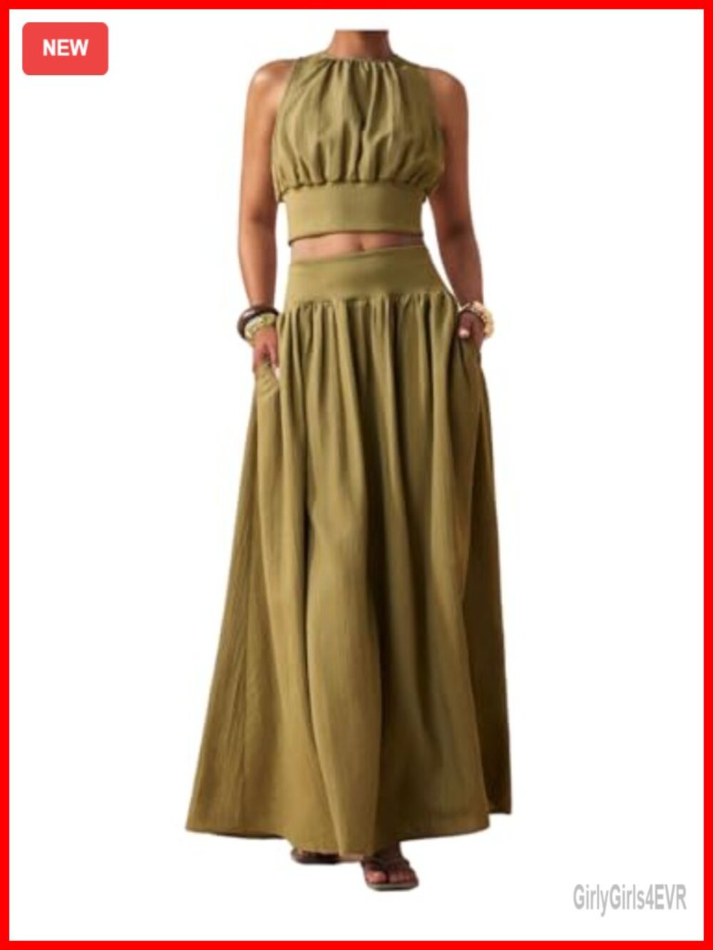 2 Piece Halter Crop Top and Maxi Skirt Set Summer Vacation Outfit